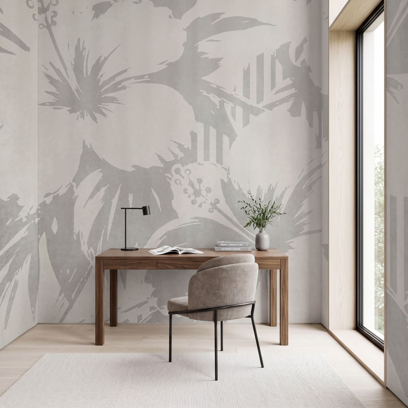 Motiv floral alb și gri Motiv floral alb și gri