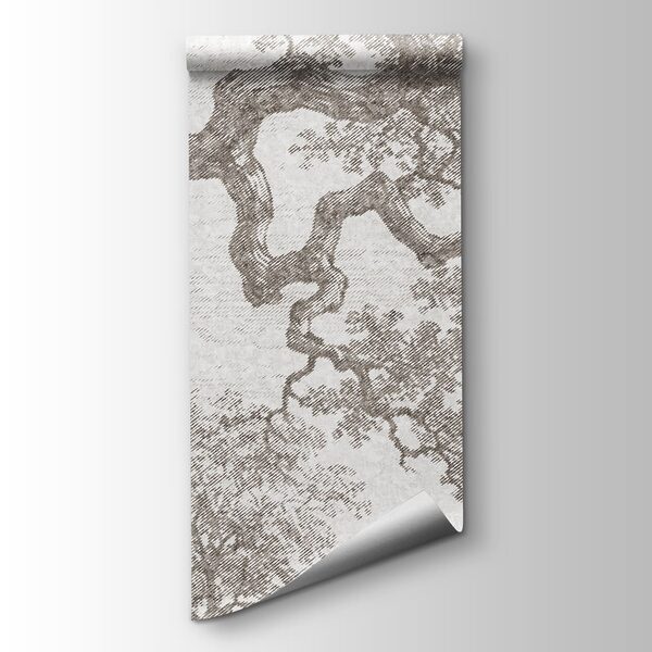 Drawing of a tree and a rocky landscape
