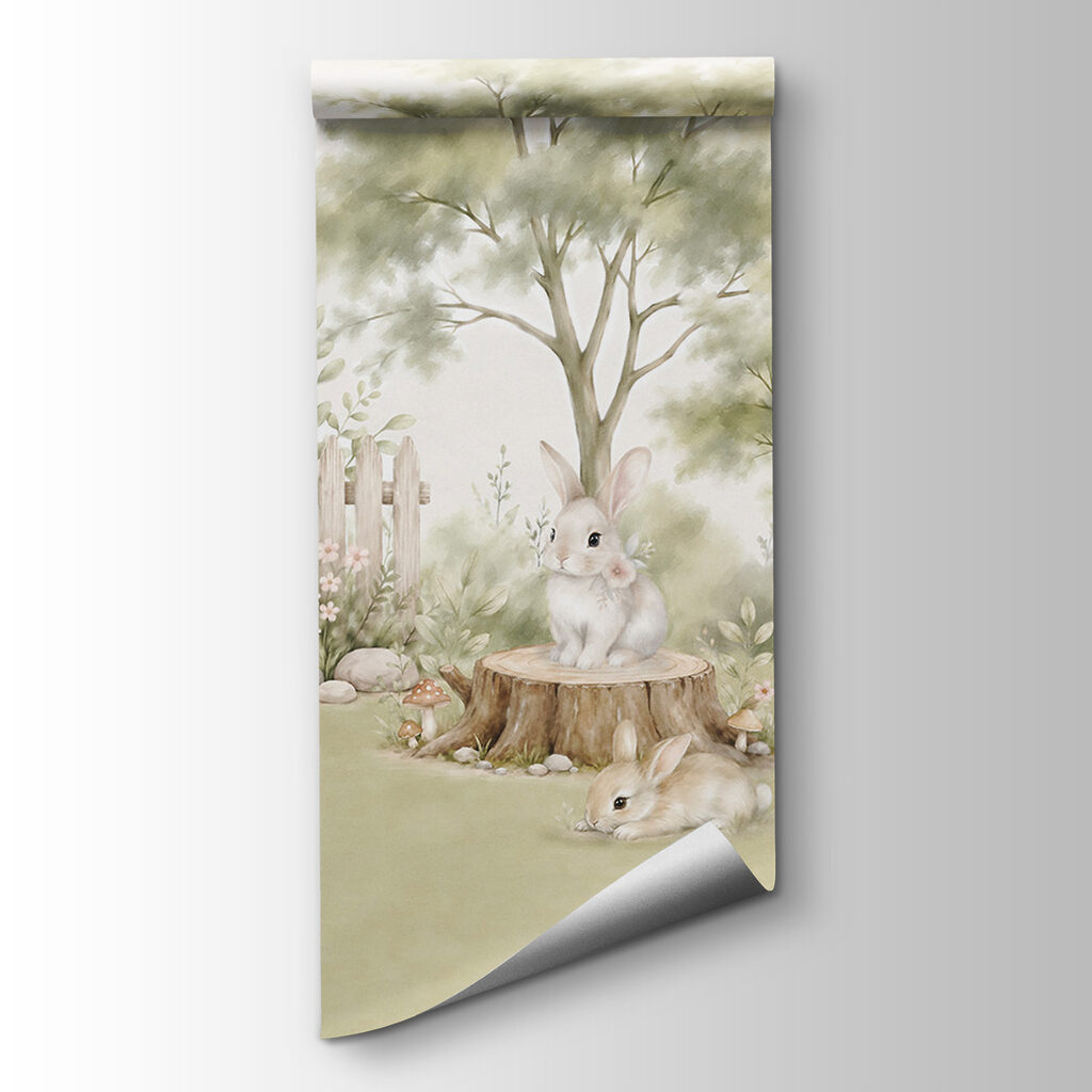 Painting of rabbits in a garden