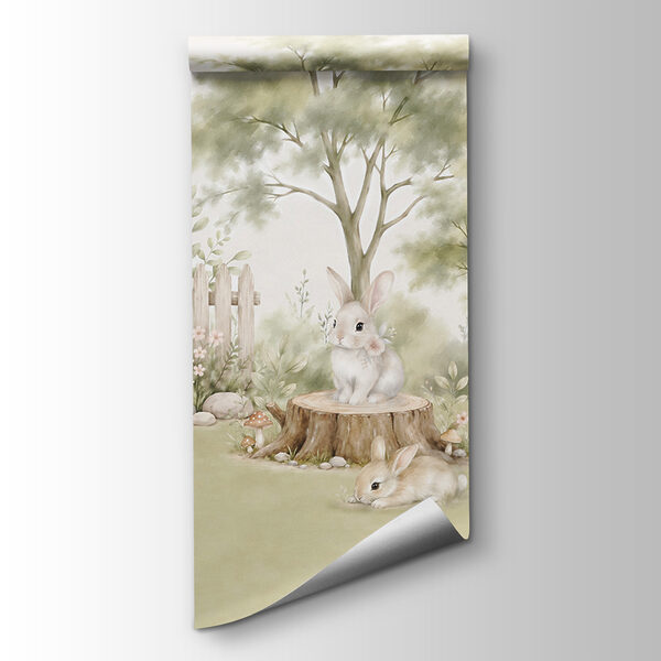 Painting of rabbits in a garden