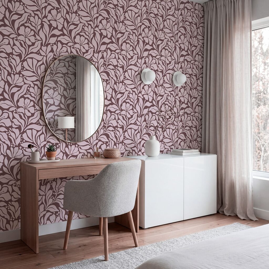 Motiv floral pe fond roz