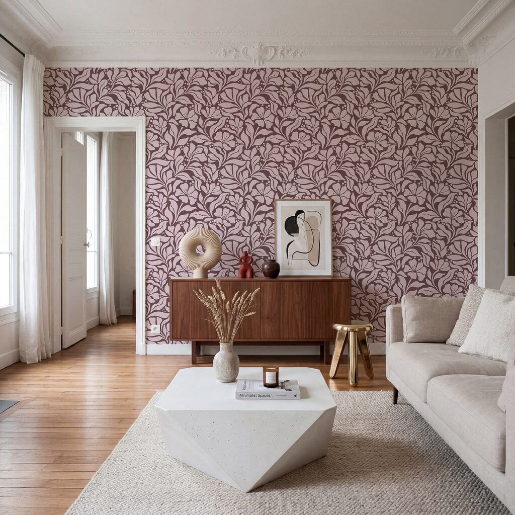 Motiv floral pe fond roz