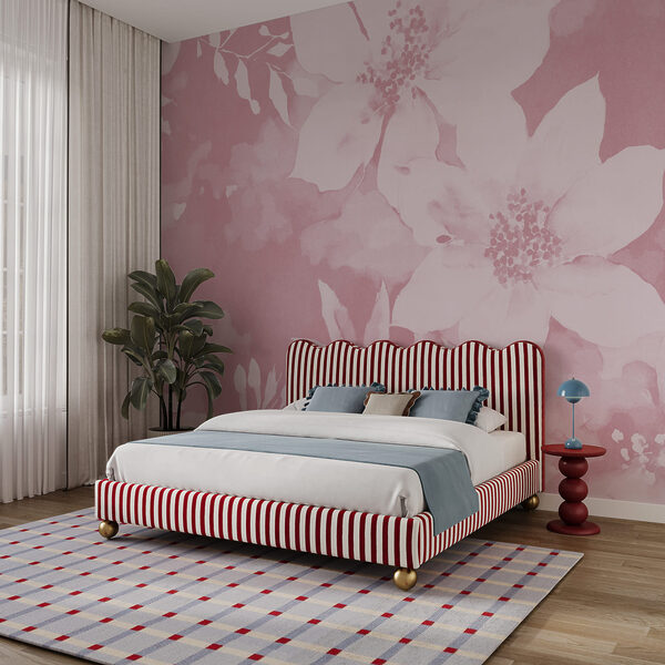 Model floral roz cu flori albe Model floral roz cu flori albe