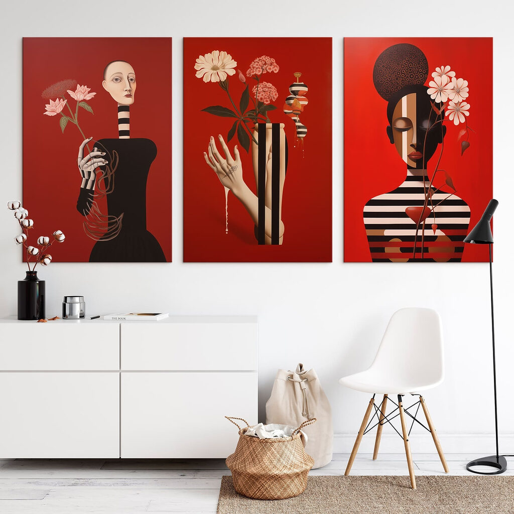 Group of paintings on red Group of paintings on red