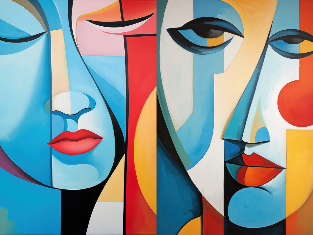 Painting of a couple of faces