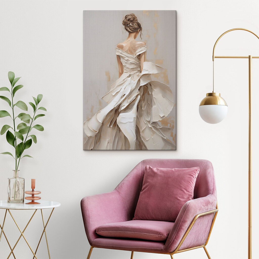 Painting of a woman in a white dress Painting of a woman in a white dress