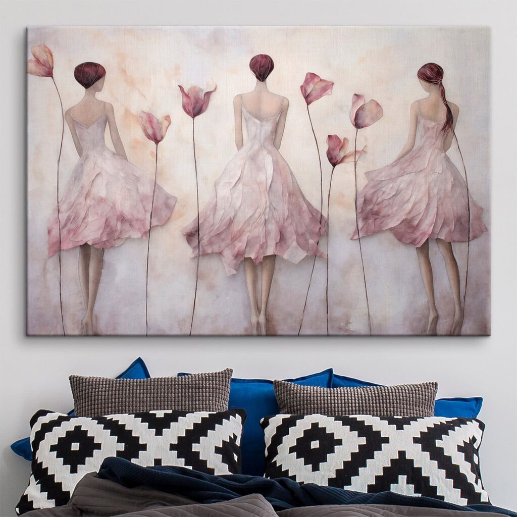 Painting of a woman in a dress with flowers Painting of a woman in a dress with flowers