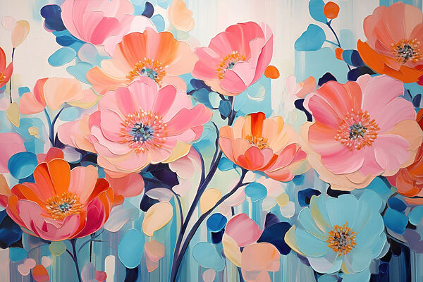 Painting of flowers on a blue background Painting of flowers on a blue background