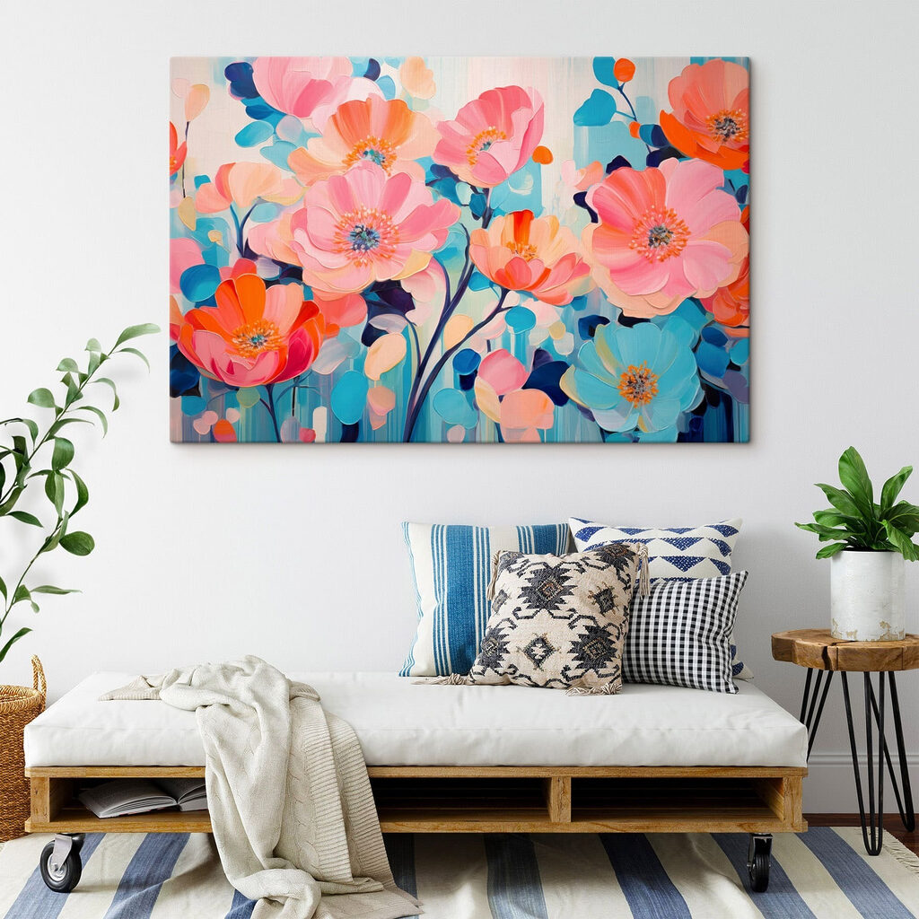 Painting of flowers on a blue background Painting of flowers on a blue background