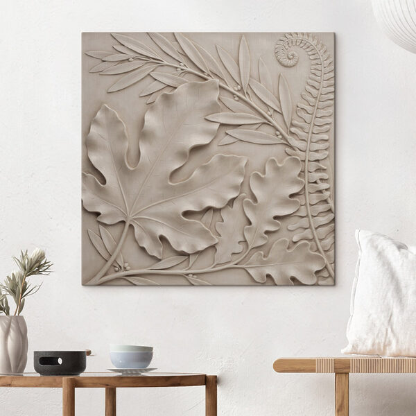Stone carving of leaves and fern Stone carving of leaves and fern