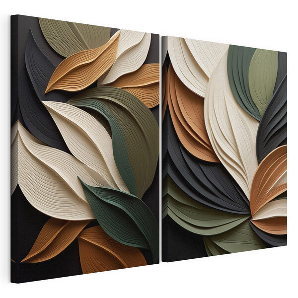 Tablou modular pe pânză Design cu frunze suprapuse, inspirat din natură