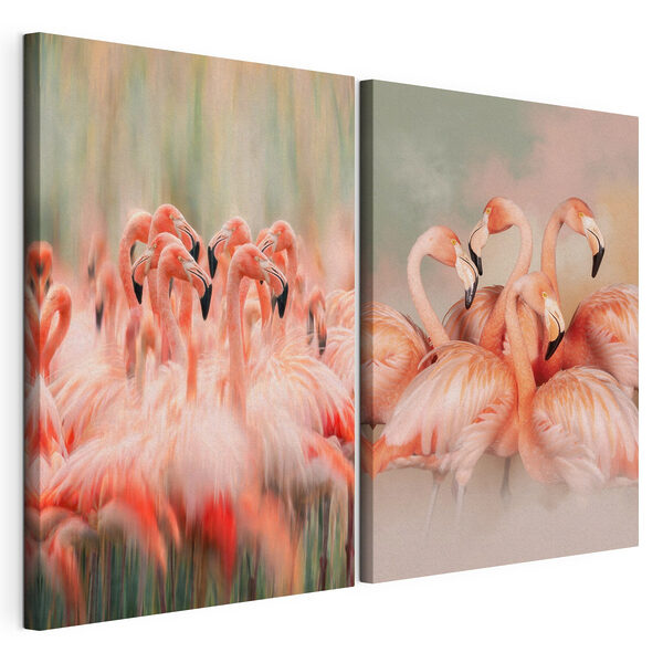Grup de flamingo care stau împreună Tablou modular pe pânză Grup de flamingo care stau împreună