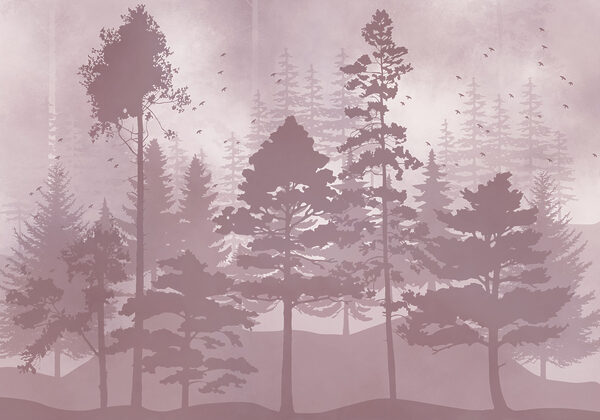 Group of trees with birds flying