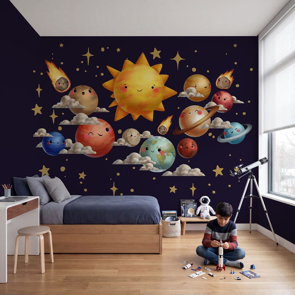 Planete și soare desenate în stil de desene animate Planete și soare desenate în stil de desene animate