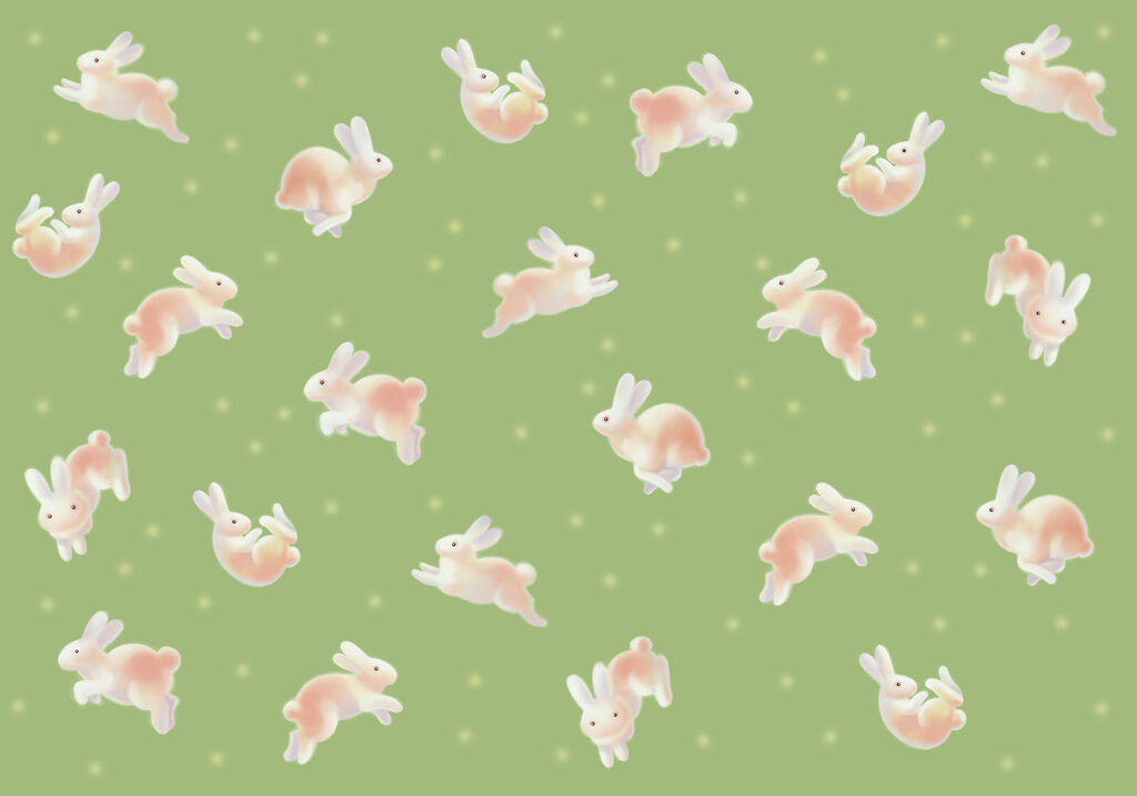 Group of bunnies on a green background