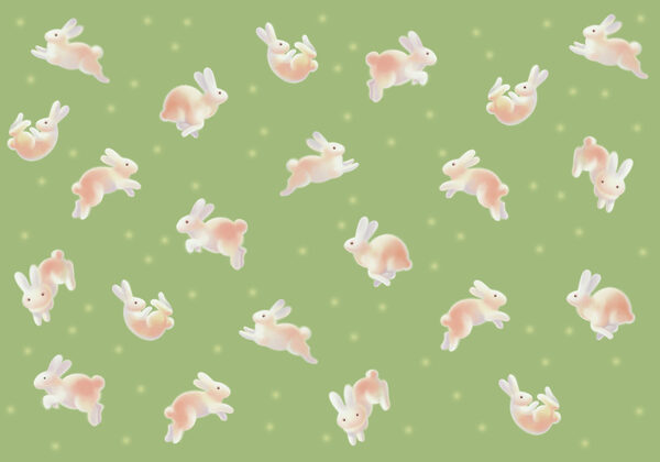 Group of bunnies on a green background