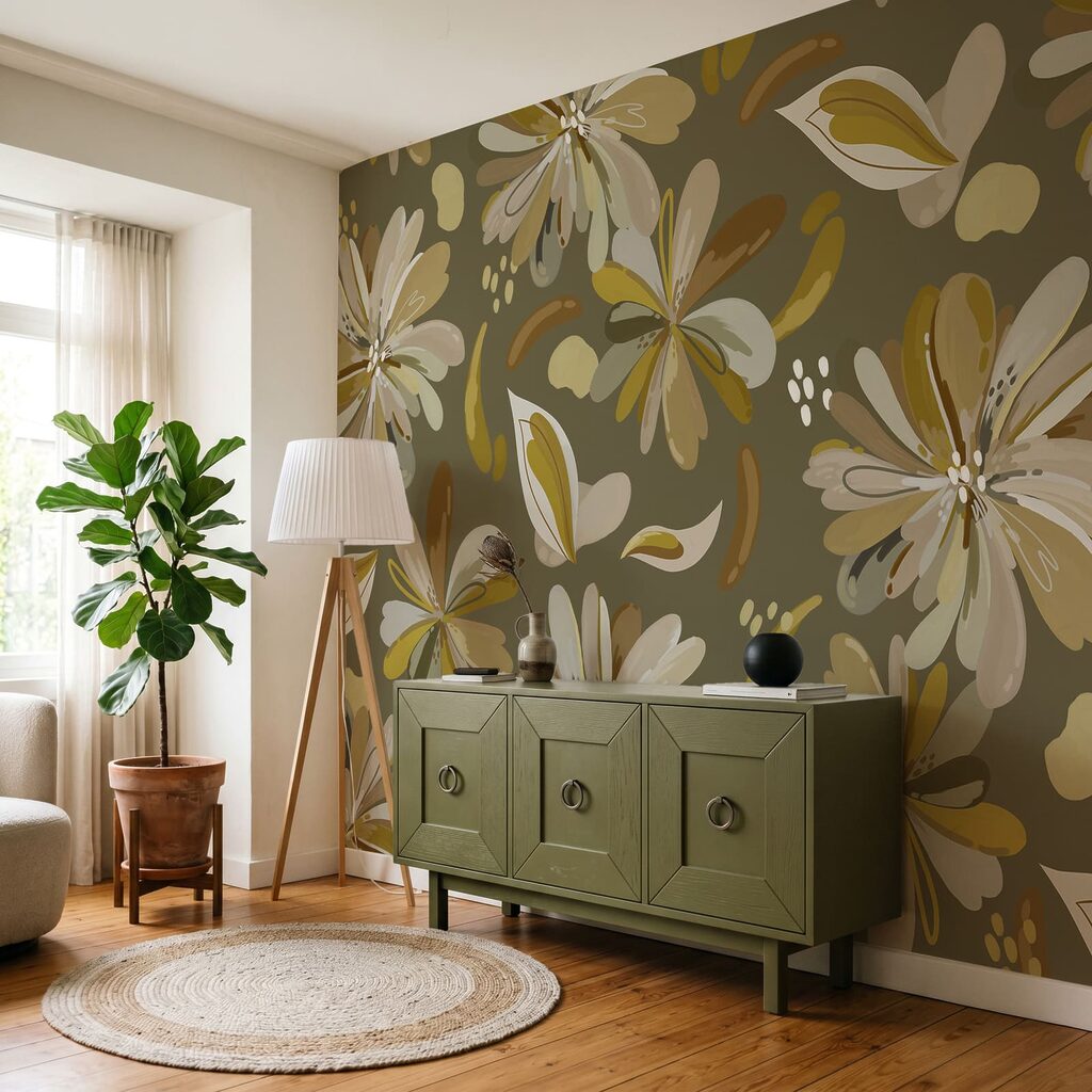 Fototapet Motiv cu flori și frunze (SKU: t01059v1) Fototapet Motiv cu flori și frunze (SKU: t01059v1)