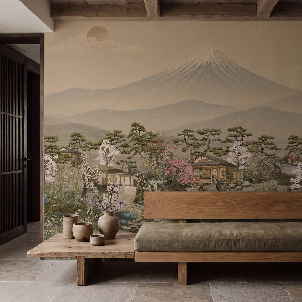 Fototapet Peisaj cu un munte și un sat (SKU: t01063) Fototapet Peisaj cu un munte și un sat (SKU: t01063)