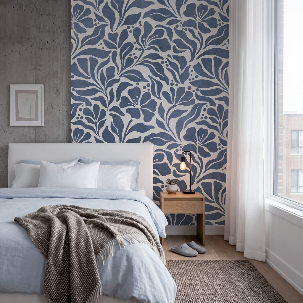Fototapet Motiv floral albastru și alb (SKU: t01114v1)