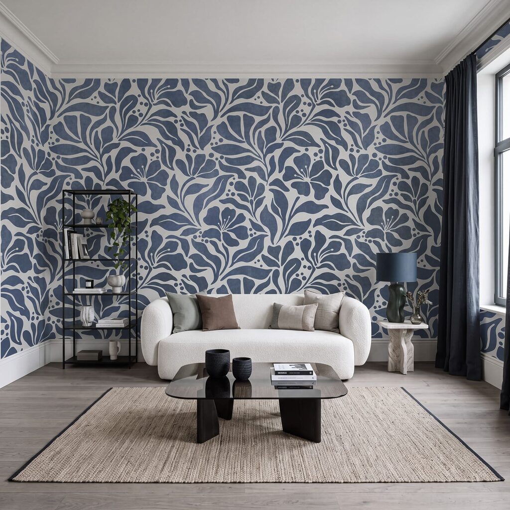 Fototapet Motiv floral albastru și alb (SKU: t01114v1)