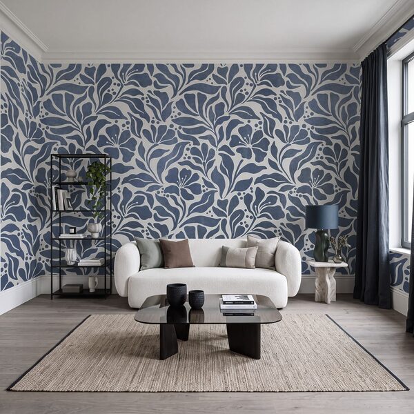 Fototapet Motiv floral albastru și alb (SKU: t01114v1)