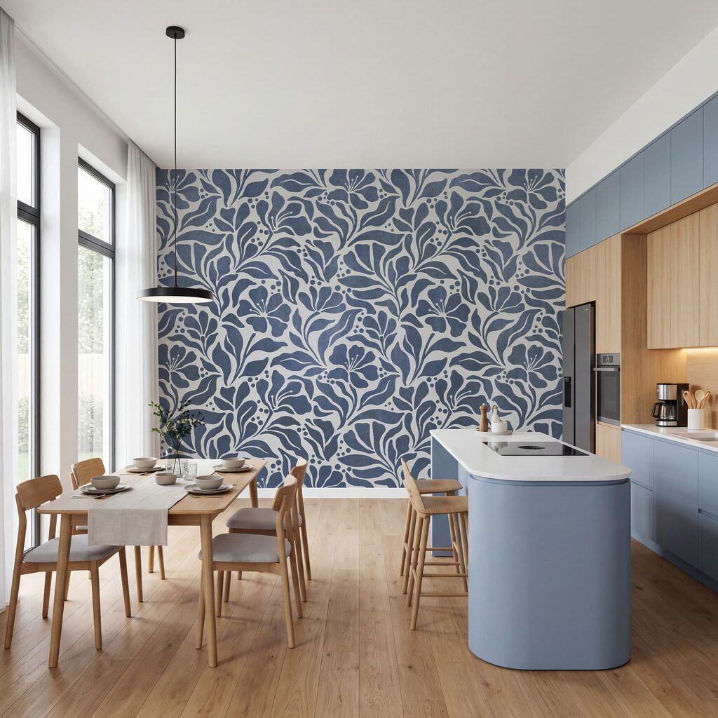 Fototapet Motiv floral albastru și alb (SKU: t01114v1)