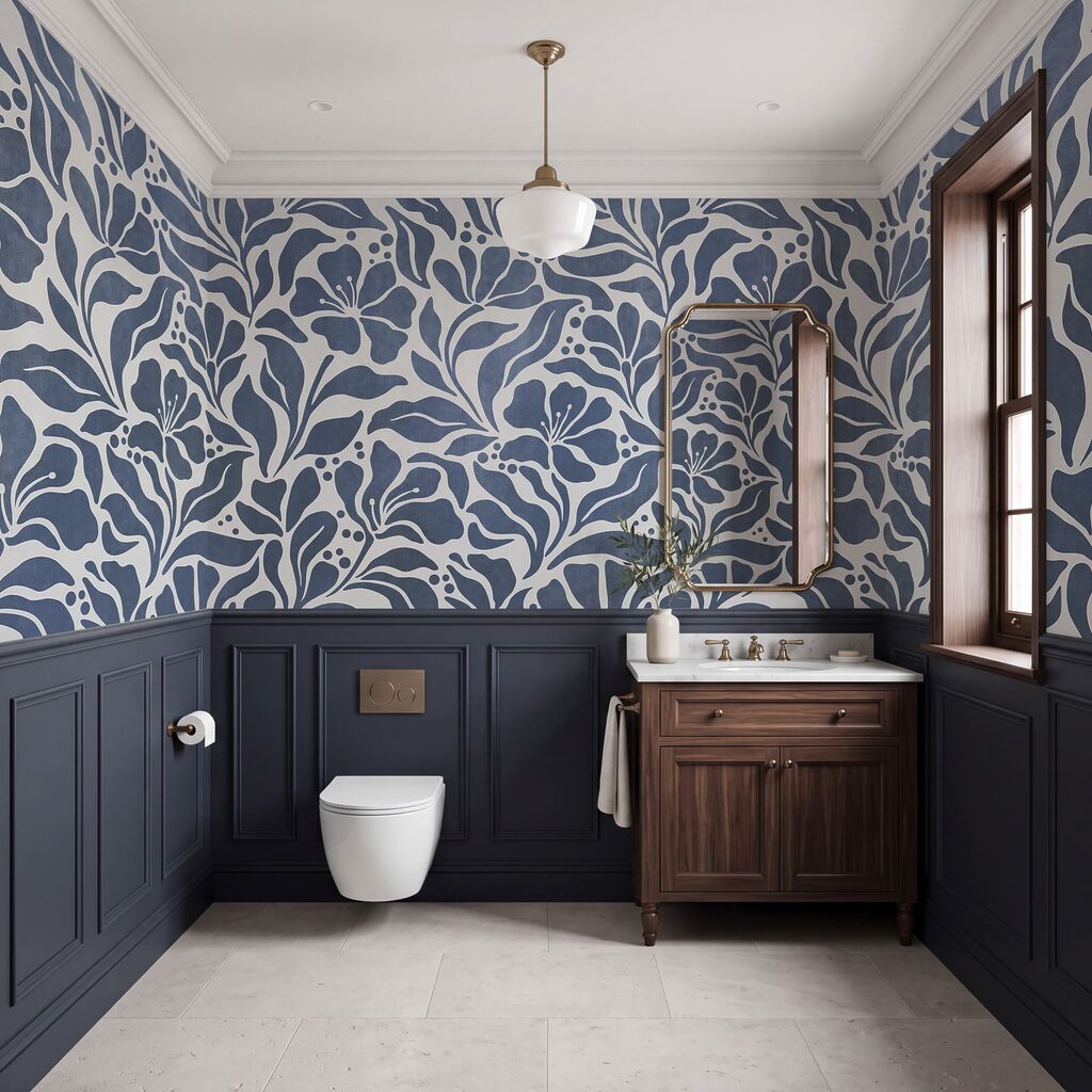 Fototapet Motiv floral albastru și alb (SKU: t01114v1)
