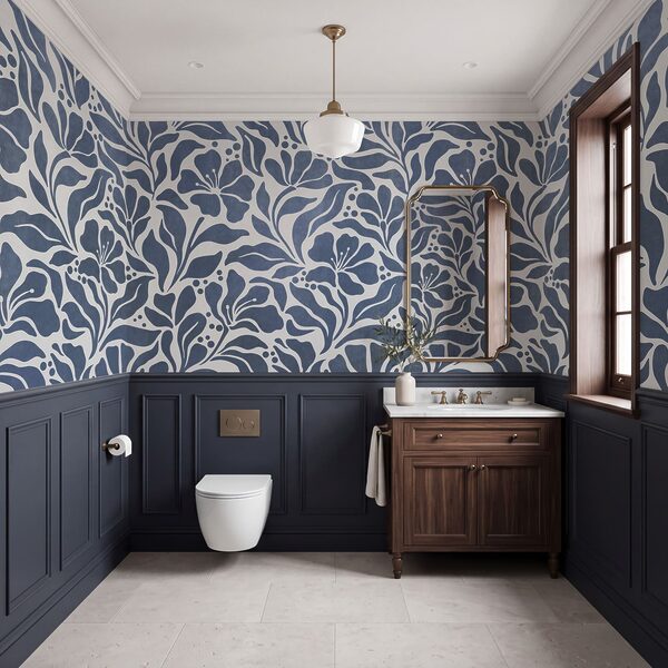 Fototapet Motiv floral albastru și alb (SKU: t01114v1)