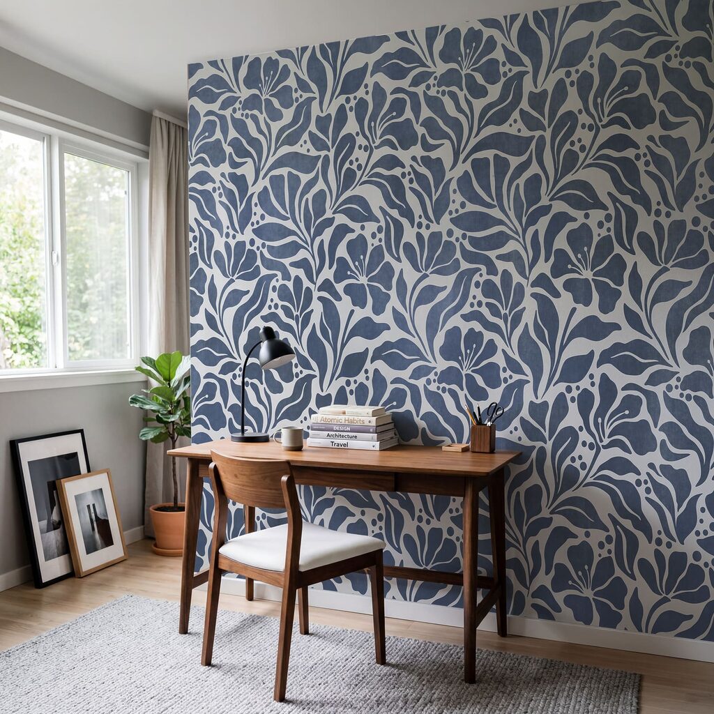 Fototapet Motiv floral albastru și alb (SKU: t01114v1)