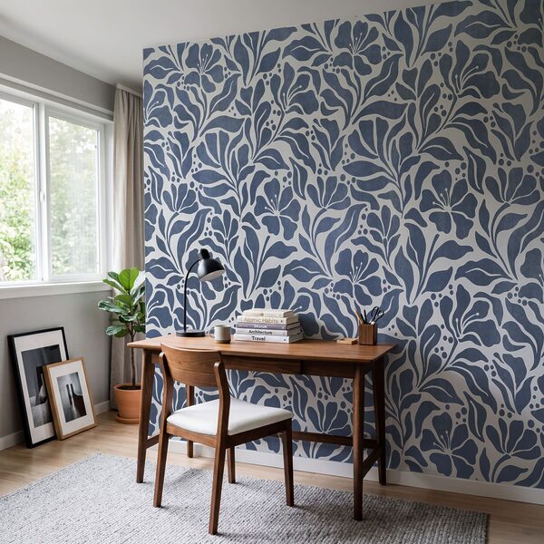 Fototapet Motiv floral albastru și alb (SKU: t01114v1)