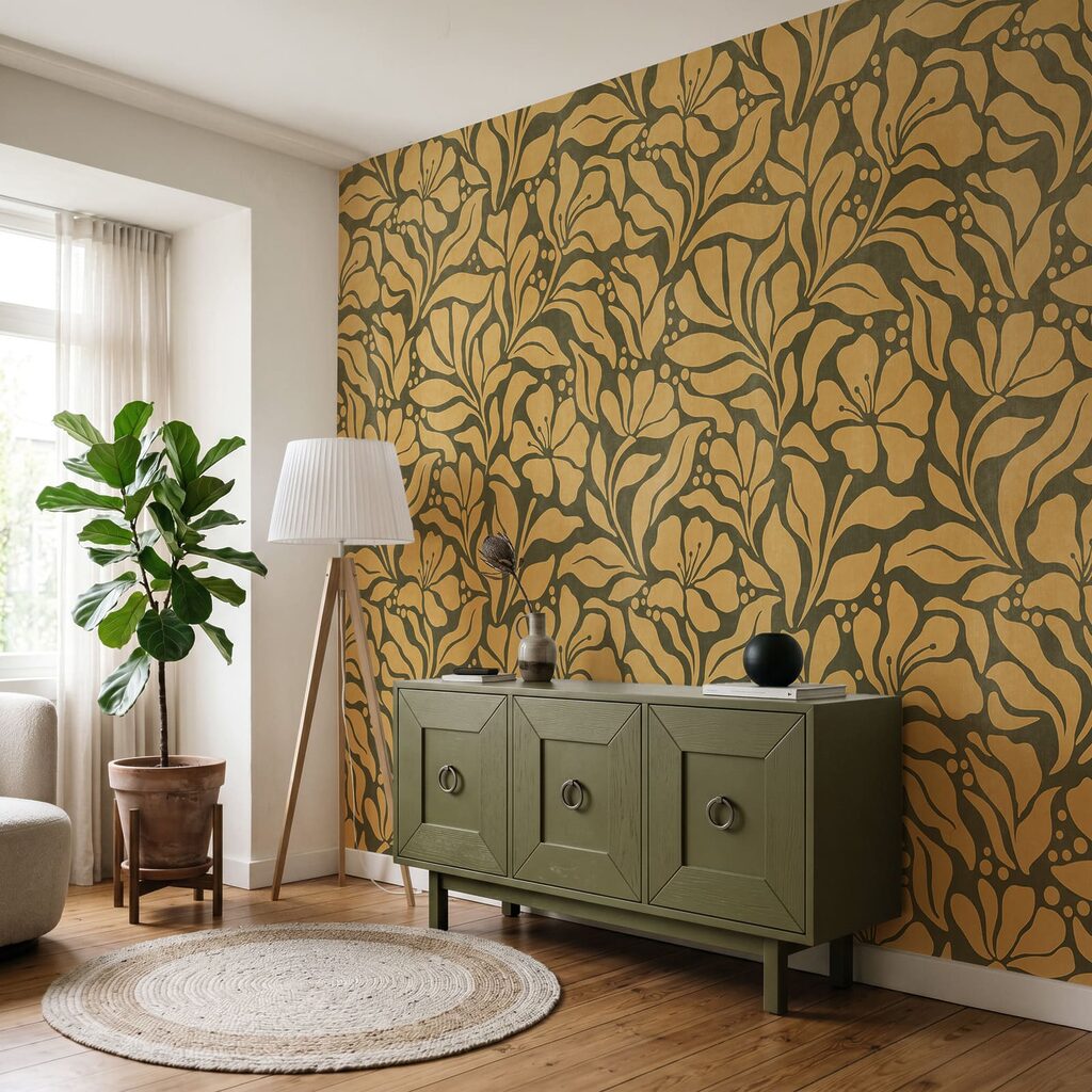 Fototapet Modelul frunzelor și al florilor (SKU: t01114v4) Fototapet Modelul frunzelor și al florilor (SKU: t01114v4)