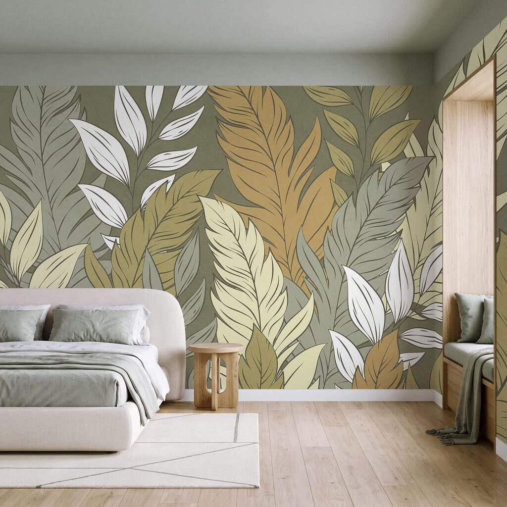 Fototapet Modelul format din pene și frunze (SKU: t01135) Fototapet Modelul format din pene și frunze (SKU: t01135)
