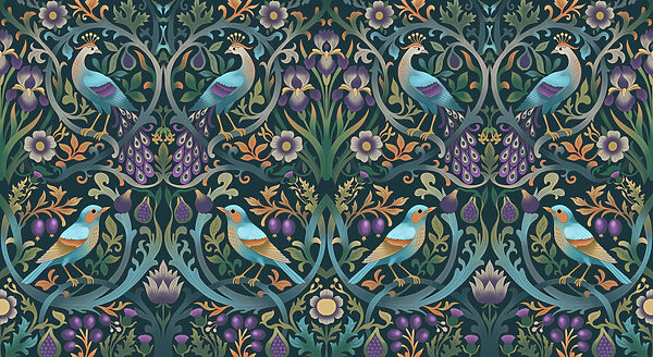 Fototapet Model floral colorat, cu păsări și flori (SKU: t01166)