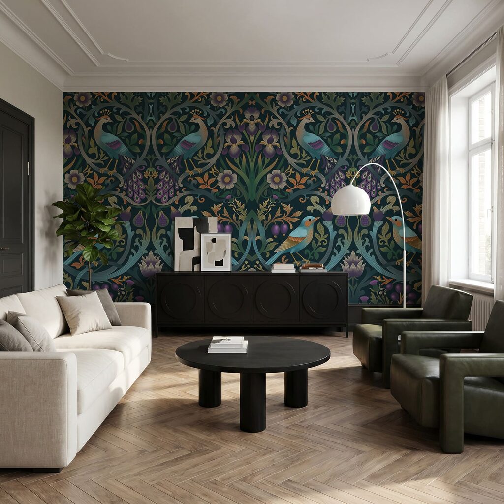 Fototapet Model floral colorat, cu păsări și flori (SKU: t01166)